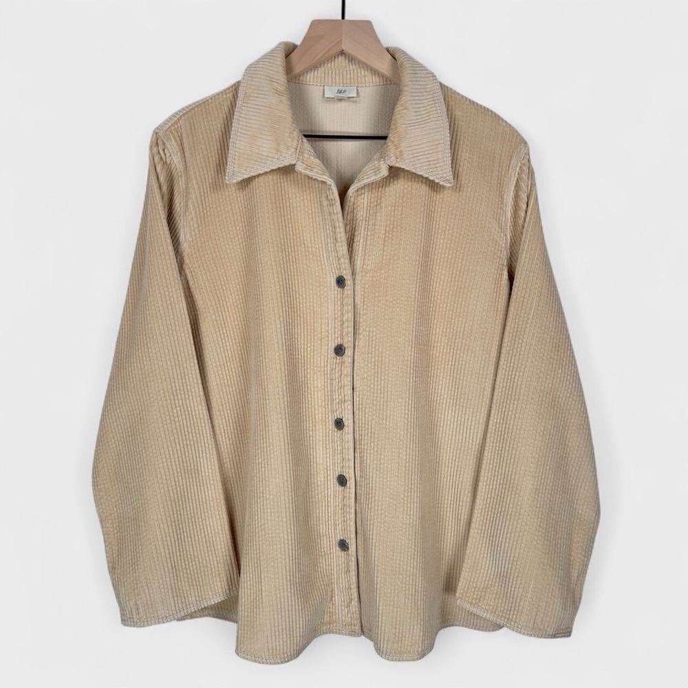 J.Jill Womens Medium Khaki Sand Corduroy Embroidered Floral Button Down Jacket